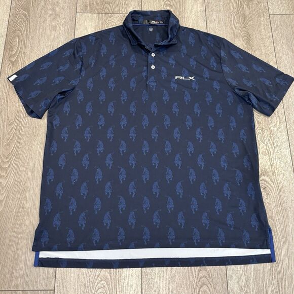RLX Ralph Lauren Polo Shirt Mens XL Tiger All Over Print Blue Polyester Golf - Picture 2 of 7